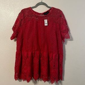 Lane Bryant Red Lace Detail Shirt Top Size 22 NWT new with tags retail $70